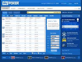 Sky Poker lobby